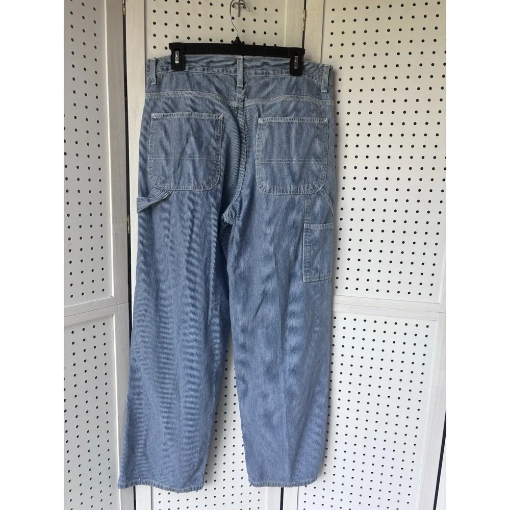 Gap Hickory Stripe Jeans Carpenter Faded Mens 35x32 Loose Straight Railroad
